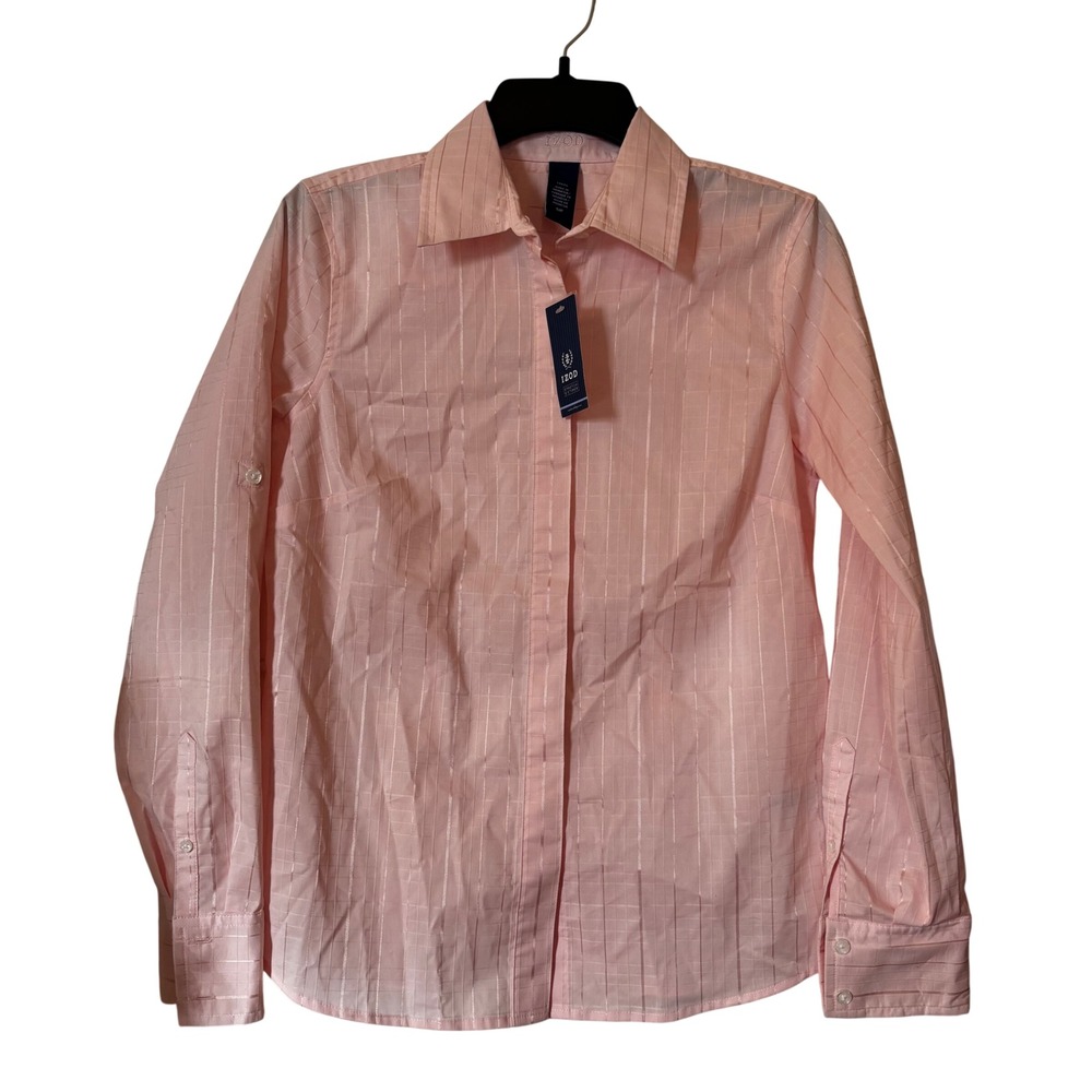 Izod Women's Blouse Small NWT Button Down Pink‎ Striped